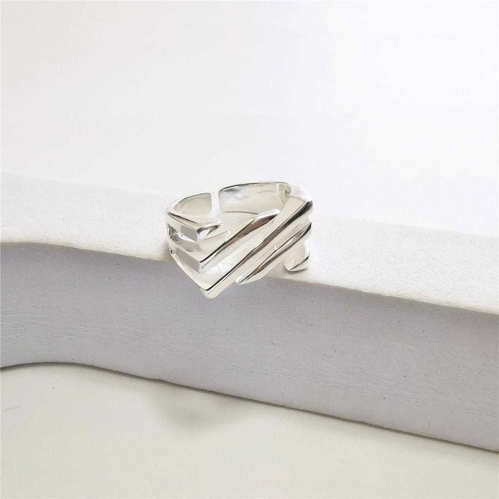 Irregular Geometric Rings Unique Square Cutout Rings with Slanted Texture Adjustable Open Rings Decoration for Women