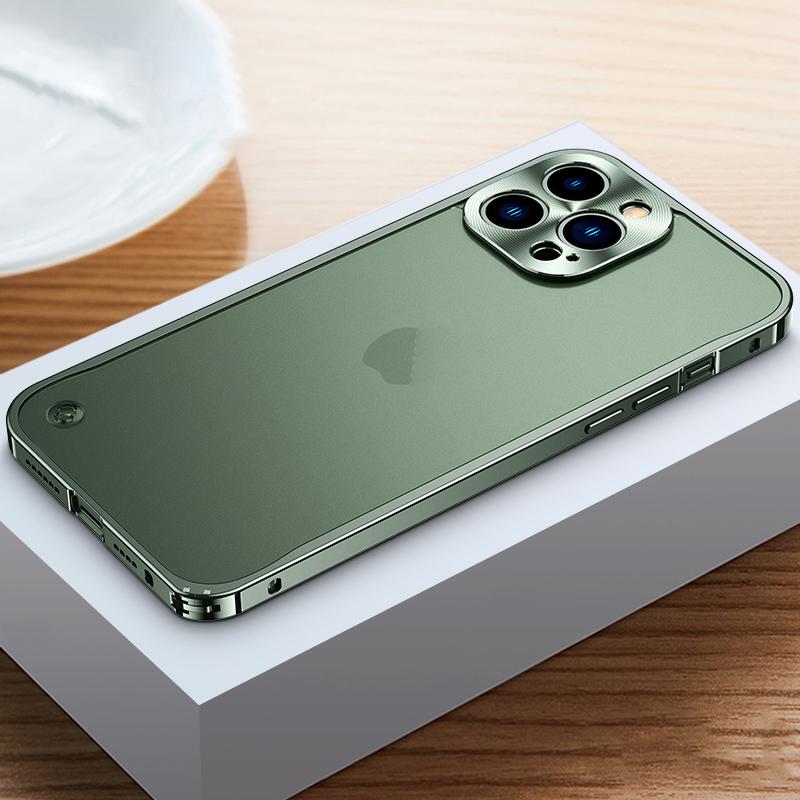Coque de téléphone à cadre métallique Pour iPhone 17 11 12 13 14 15 16 Pro Max Alliage d'aluminium Protection Complète de l'Objectif Coque Arrière Métallique Plaqué Pour iPhone 13 mini