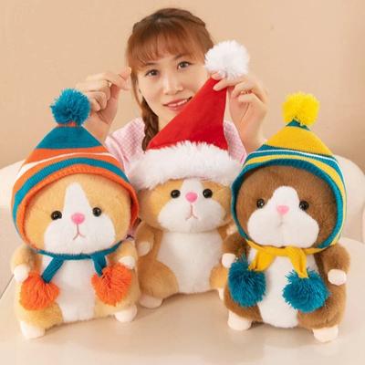 Cute Hamster Wear Hat Plush Toys Sleeping Soft Stuffed Guinea Pig Pillow Cartoon Animal Sofa Cushion Home Decoration Lovely Gift