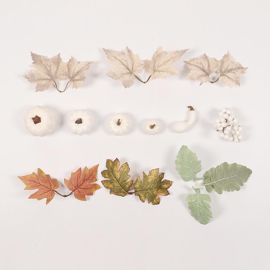 Hong Yu Thanksgiving Autumn Decor: White Pumpkin & Maple Leaf Table Accessories
