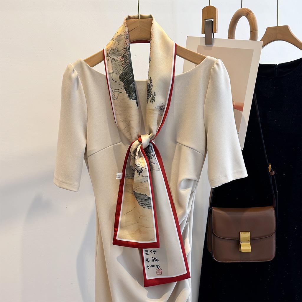 Floral Print 12*145cm Long Ribbon Silk Scarf Women Neck Scarves Headband Female Skinny Neckerchief Hair Band Neck Tie Bag Ribbon