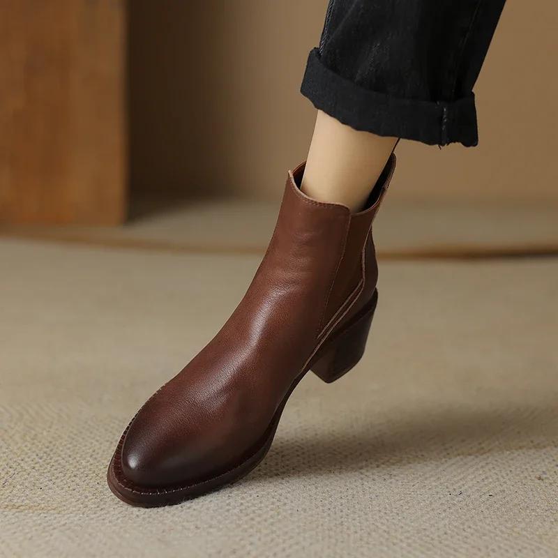 Fashion 2024 Hot Sale Women Boots Ankle Boots Genuine Leather Shoes for Women Chelsea Short Boots Chunky Heel Ladies Women Shoes