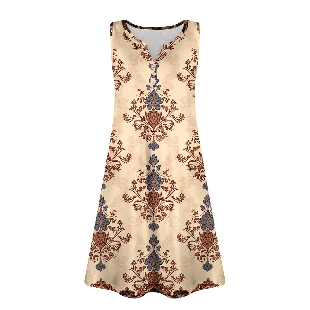 Damen Sommerkleider Lockeres V-Ausschnitt Ärmelloses Sommerkleid Kleid Mit Taschen