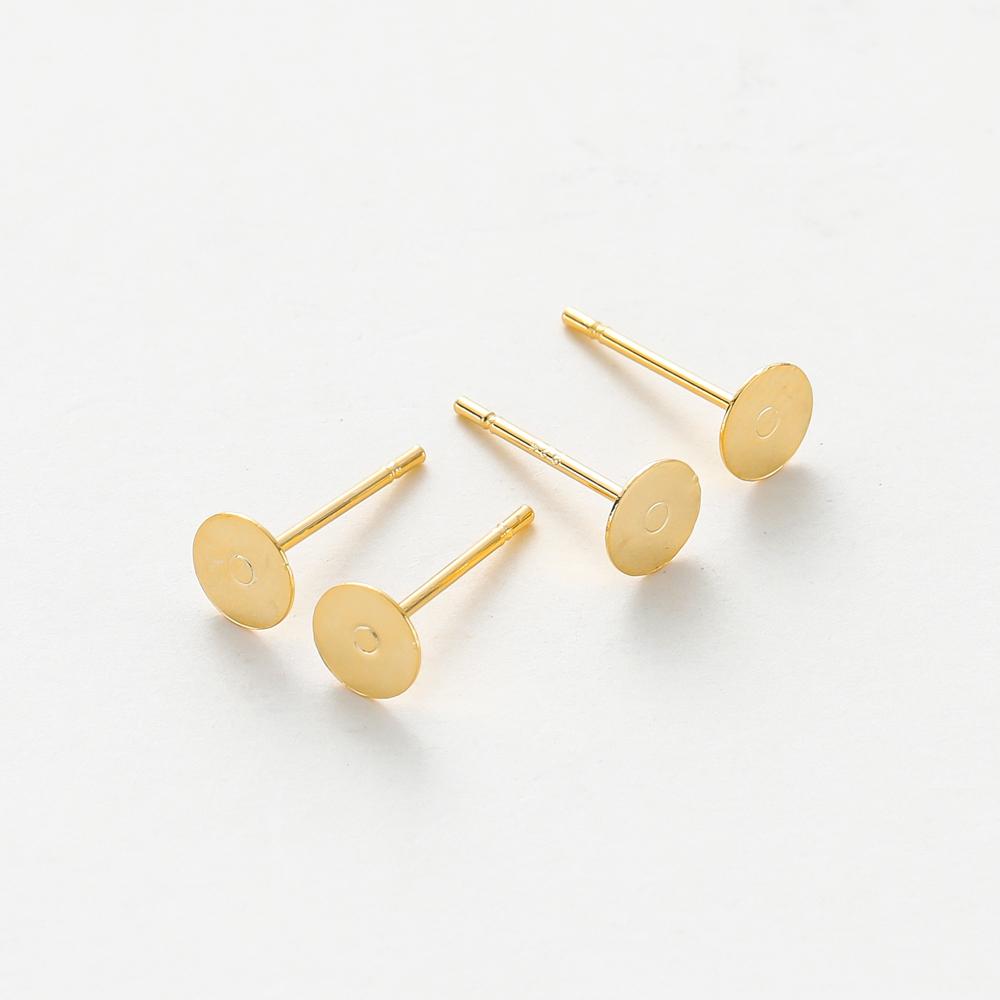 50pcs 14k 18k Plated Round Stud Earring Hooks 3 4 5mm Earrings Findings Components  For  DIY Jewellery Craft Supplies Making