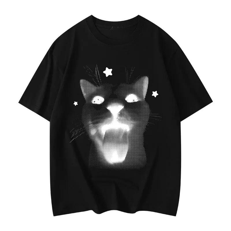 2025 New Summer Casual Short Sleeve T-Shir Print Cotton Regular Fit Round Neck Breathable Loose Unisex Tee Men Women Clothing