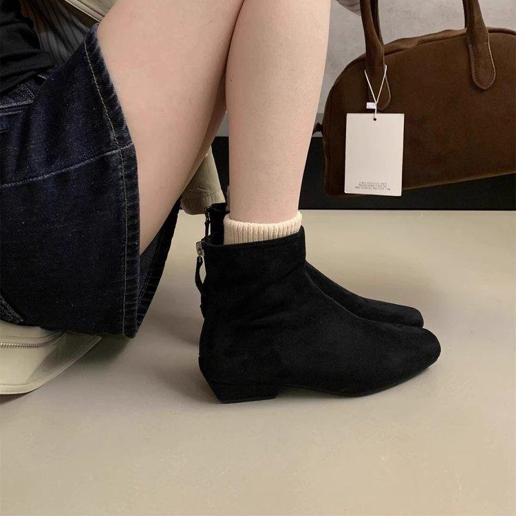 

Square head suede versatile thick heel thin boots short boots women s autumn and winter velvet 2025 new Martin boots Korean ankle boots 35