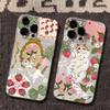 Korean Painted Cat Strawberry Flower Phone Case For Samsung Galaxy A14 A15 S21 S22 S23 S24 FE Plus Ultra A25 A35 A52 A53 A54 A55