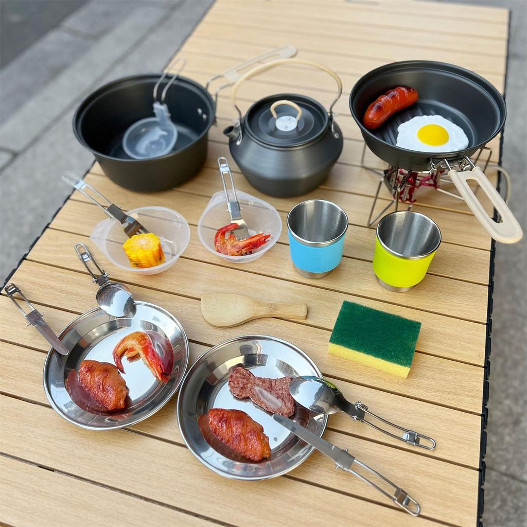 Portable Cookware Set For 2-3 People Camping Hiking Lightweight Aluminum Alloy Pot