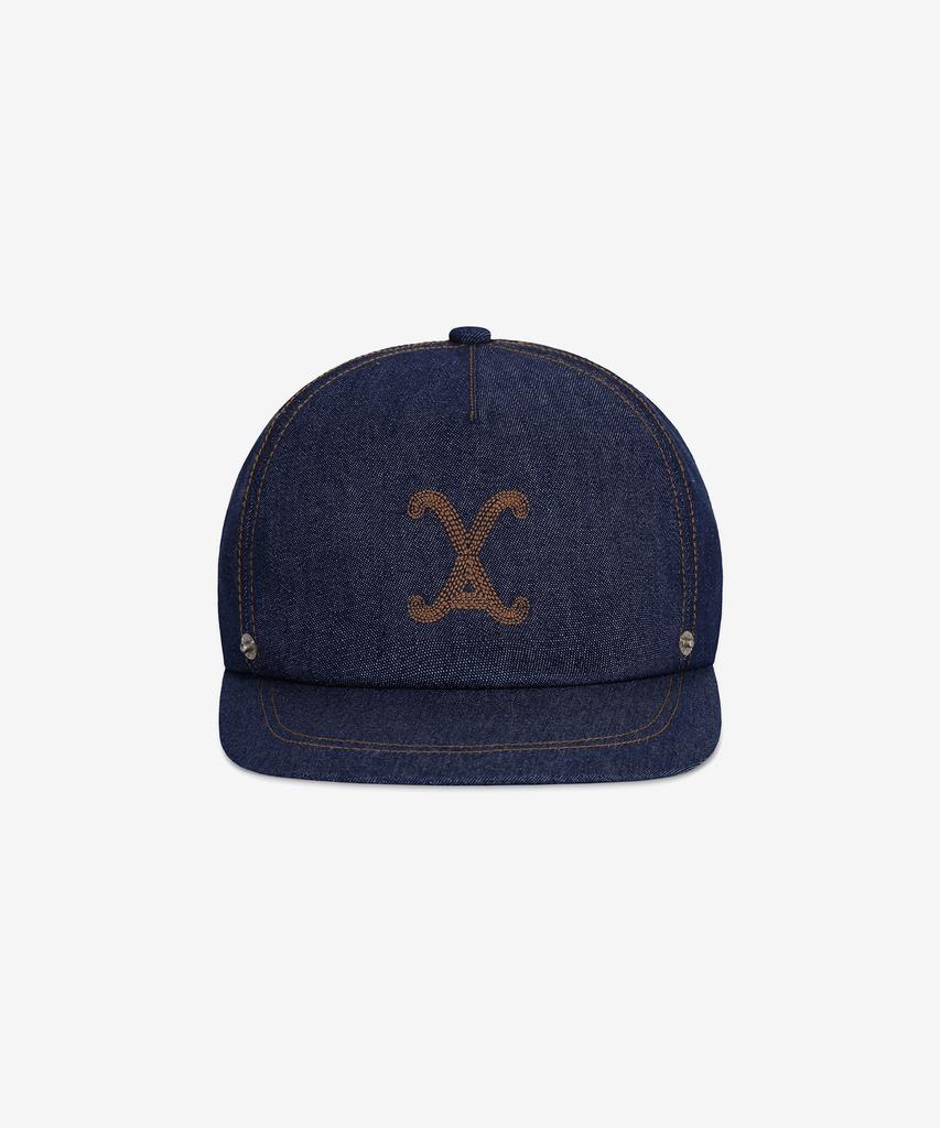 Bajal Va Curved Denim Stitch Detail 5-Panel Ball Cap Indigo