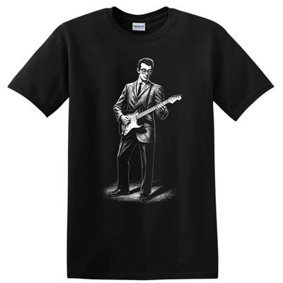 Buddy Holly T Shirt Rock Legend Guitar Player Silhouette Music Fan Tee Gift Cool