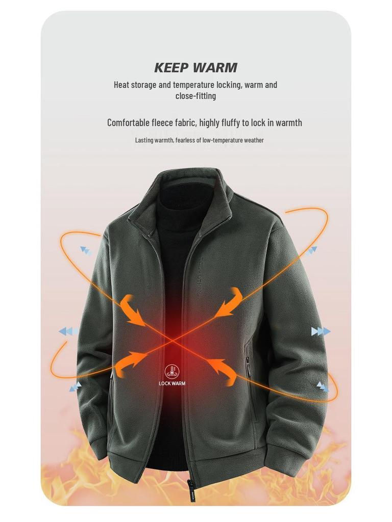 Woodpecker Men's High-End Fleece Jacket - Spring/Autumn Cardigan for Middle-Aged Dads