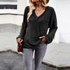 Women Autumn Winter Long Sleeve V Neck Solid Color Knit Top Sweater