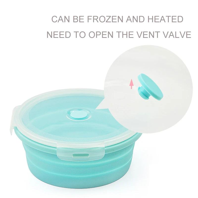 3/4 Stück faltbare runde Silikon-Lunchbox, tragbare Bento-Lunchbox, Mikrowellen-faltbarer Lebensmittel-Obstbehälter, Schüssel