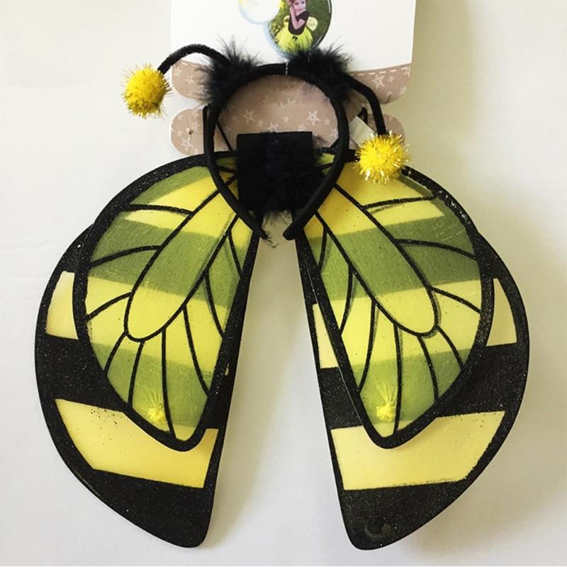 Bees Wing with Headband Set Insect Wing Bees Costume Kids Bees Headband Butterfly Wing Halloween Wing for Kids Girls