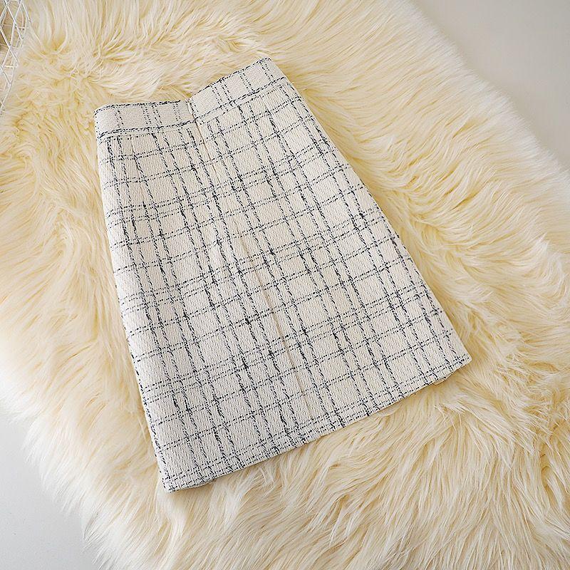 

Короткая клетчатая юбка для женщин, модная облегающая юбка трапециевидной формы, повседневная одежда больших размеров, осень-зима, винтажная элегантная женская одежда S бежевый