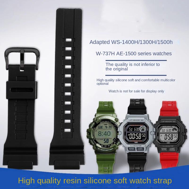 18mm pryskyřičný řemínek k hodinkám pro řadu Casio WS-1400H/1300/1500 W-737H AE1500 vodotěsný silikonový řemínek k hodinkám Gumový pás