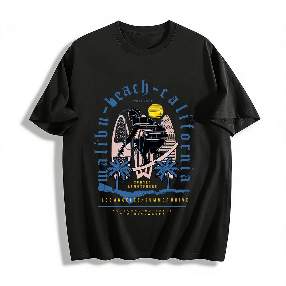 Malibu West Coast Surf Print Tee Summer Casual Vacation Top Pure cotton T-shirt XXS