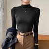 Women's Black Mid-Neck Modal Base Layer Top - 2024 Long Sleeve Slim Fit for All Seasons