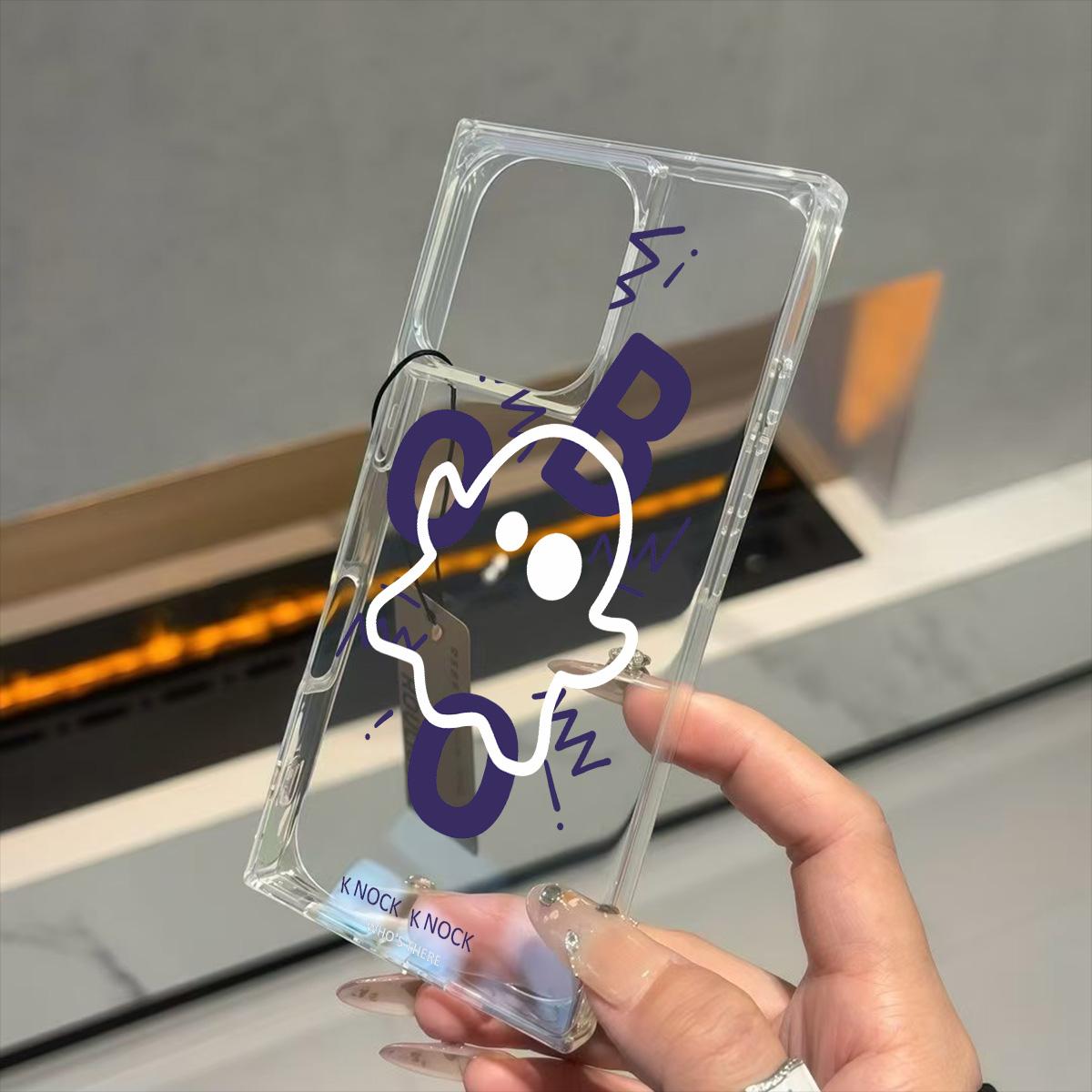 

Transparent Square Back Tube Case Casing Protection For iPhone 15 Plus 12 14 Pro Max 13 11 16 ProMax Anti-Oxygen,Cute Ghost Pattern iphone 11 ProMax