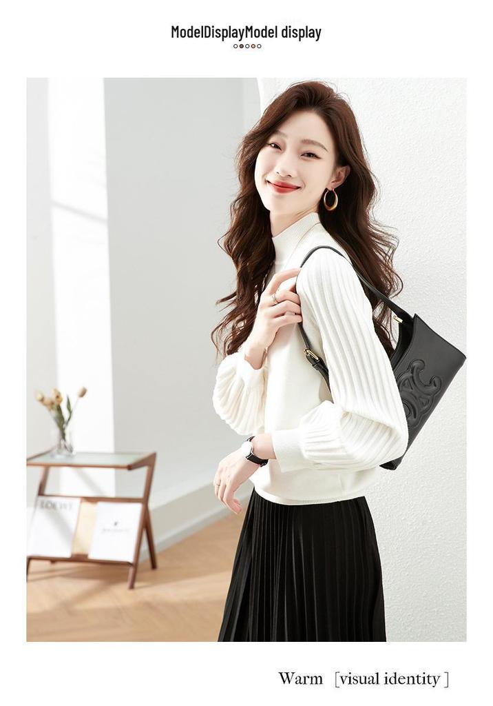 Women's 2026 Autumn/Winter European Style High-Neck Sweater - Elegant Plain Knit