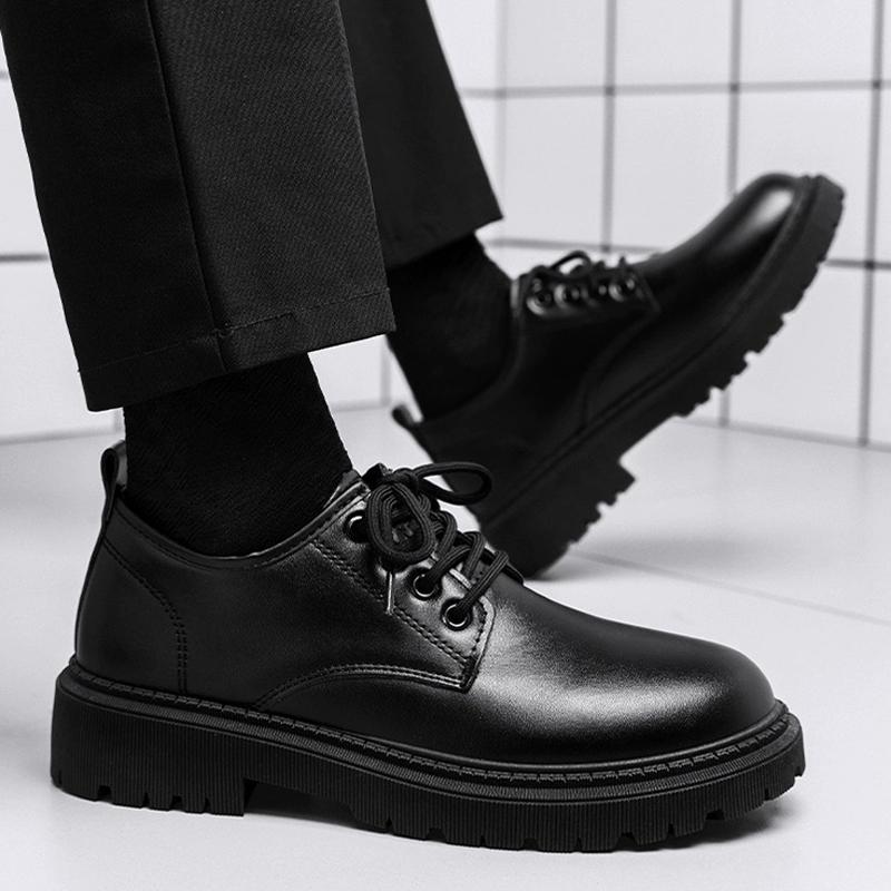 Кожаная обувь Мужская Деловая Англия Черная Нескользящая Повседневная обувь Для ходьбы — фото 4