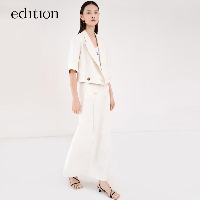 Edition Women's Petite Double-Breasted Textured Linen Short Blazer