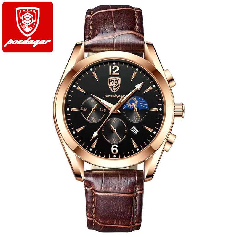 Leather Fashion Men Watch Date Waterproof Luminous Top Brand Luxury Sport Quartz Wristwatch Korean Version Student Gift 8298 RoseGold Black L