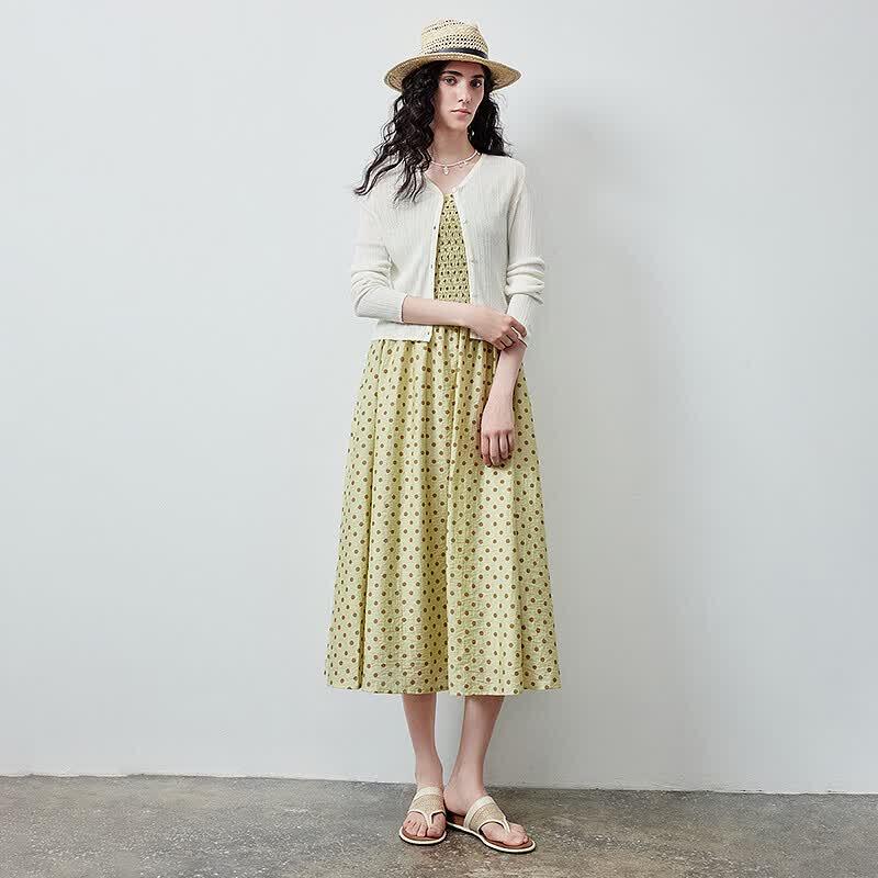 Chuyu Women's Retro Polka Dot Lyocell Shirred Camisole Dress