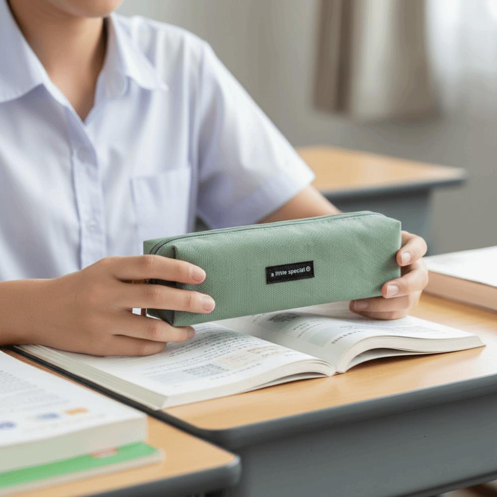 Small Size Canvas Pencil Case Solid Color Pencil Organizer Case  Stationery Storage