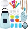 Kids Play Kitchen Apron Set - Children Baking Tools & Cake Accessories with Egg Beater & Rolling Pin - 22PCS