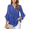 My Garderobe Authorization Damenblusen Chiffon Rüschen Kurzarm V-Ausschnitt Business Casual Tops Sommer süßes Hemd