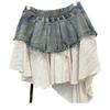 Women's Summer Retro Patchwork Denim A-Line Mini Skirt - High-Waisted & Slimming