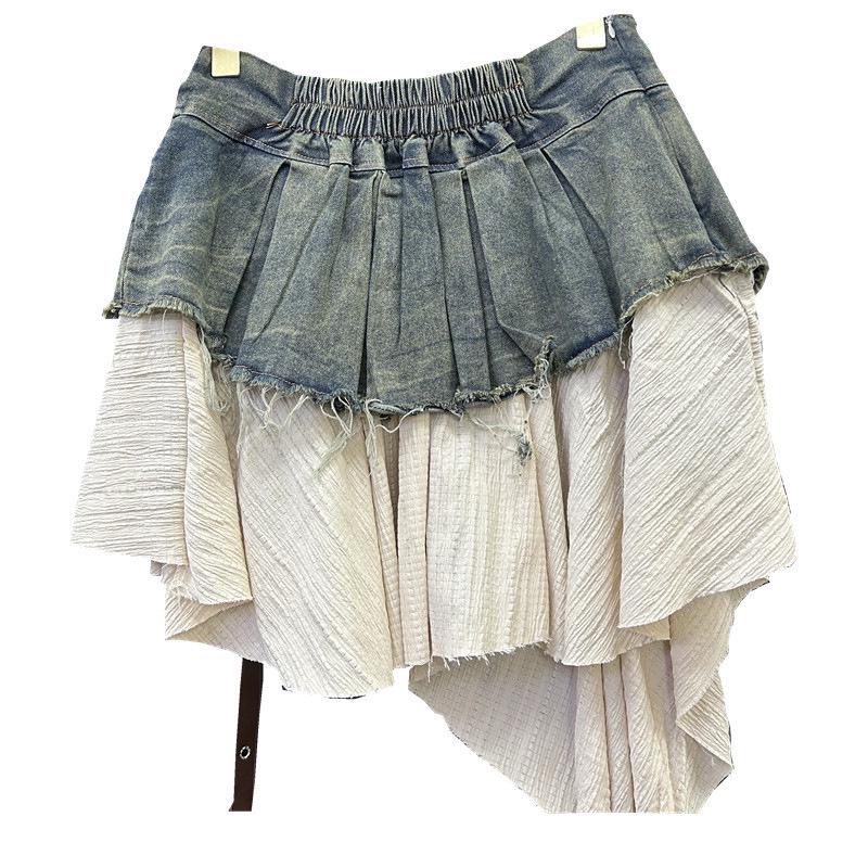 Women's Summer Retro Patchwork Denim A-Line Mini Skirt - High-Waisted & Slimming