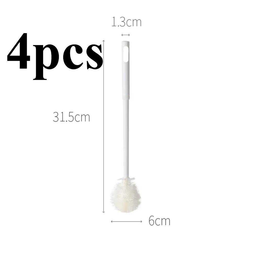 

4pcs New Silicone Cup Brush Folding Brush Head Long Handle Cup Scrubber White Kitchen Cleaning Tool Wineglass Bottle