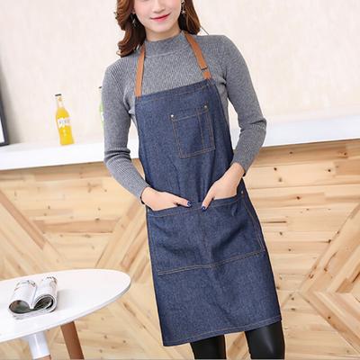 Anti-oil Denim Apron With Front Pocket Adjustable Neckband Waistline Sleeveless Apron for Home Kitchen Unisex Cooking Aprons
