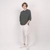 CUSTOMUS Contrast Shoulder Yarn-Dyed Stripe 3/4 Sleeve T-Shirt Cxs25Skrt303 Bla