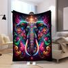 A Vintage-style, Vibrant Abstract Art Elephant-themed Flannel Blanket - Soft and Warm, Perfect for Camping, Sofas, Beds, and Cha