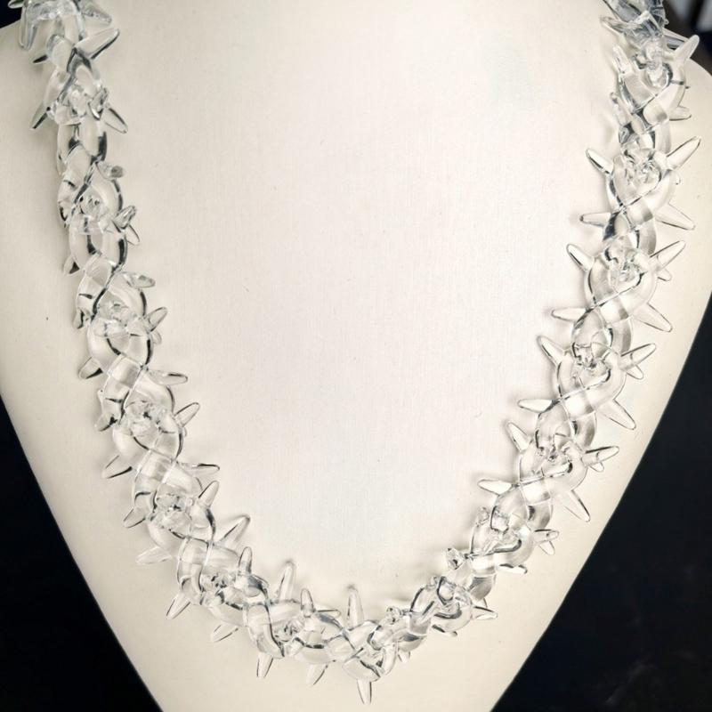 Rock Punk Acrylic Spikes Chain Necklace Clear Lock Pendant Jewelry Clear Thorns Necklace Suitable for Men and Women