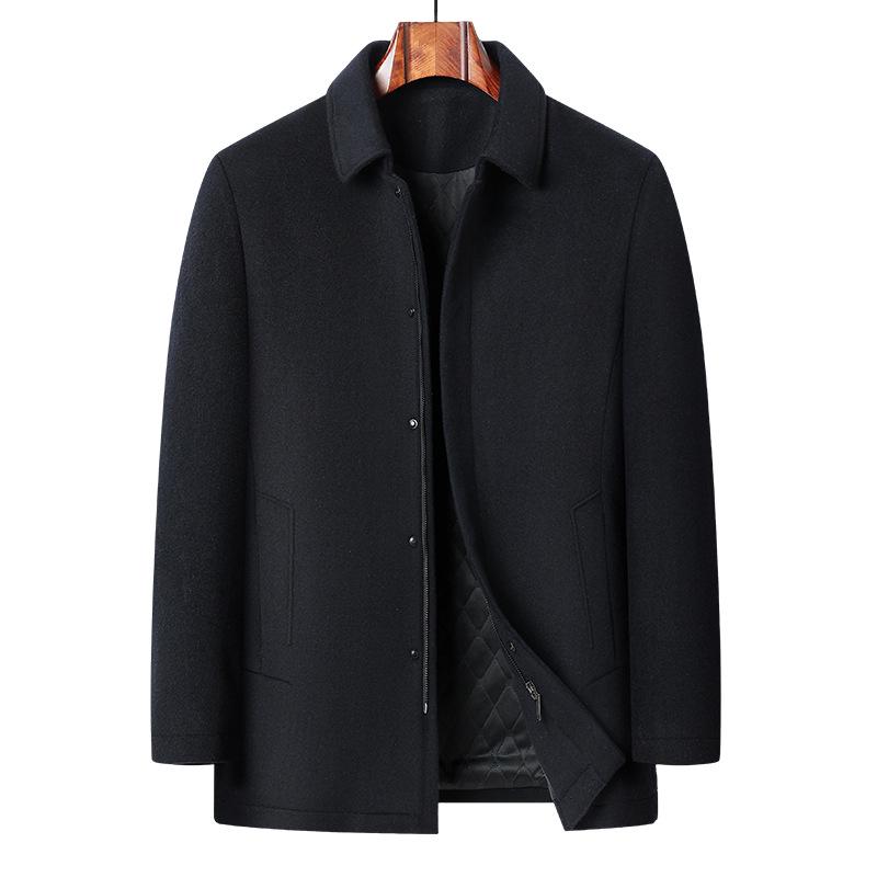 Men's Mid-Length Wool Jacket: Autumn/Winter Style for Mature and Elderly - Cotton-Padded, Thickened, Business Casual.