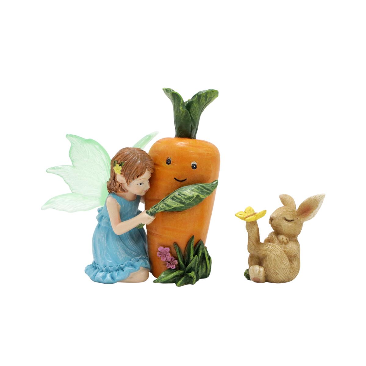 

2pc Carrot Pulling Fluorescent Wings Flower Fairy and Rabbit, Garden Easter Decoration Bonsai Statue, Office Desk/Home Display R