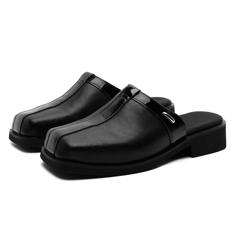 

Platform Half Shoes For Men Leather Backless Semi-Drag Casual Shoes Men s Loafers Slippers Mules Open-back Sandals Slip-On Flats 38