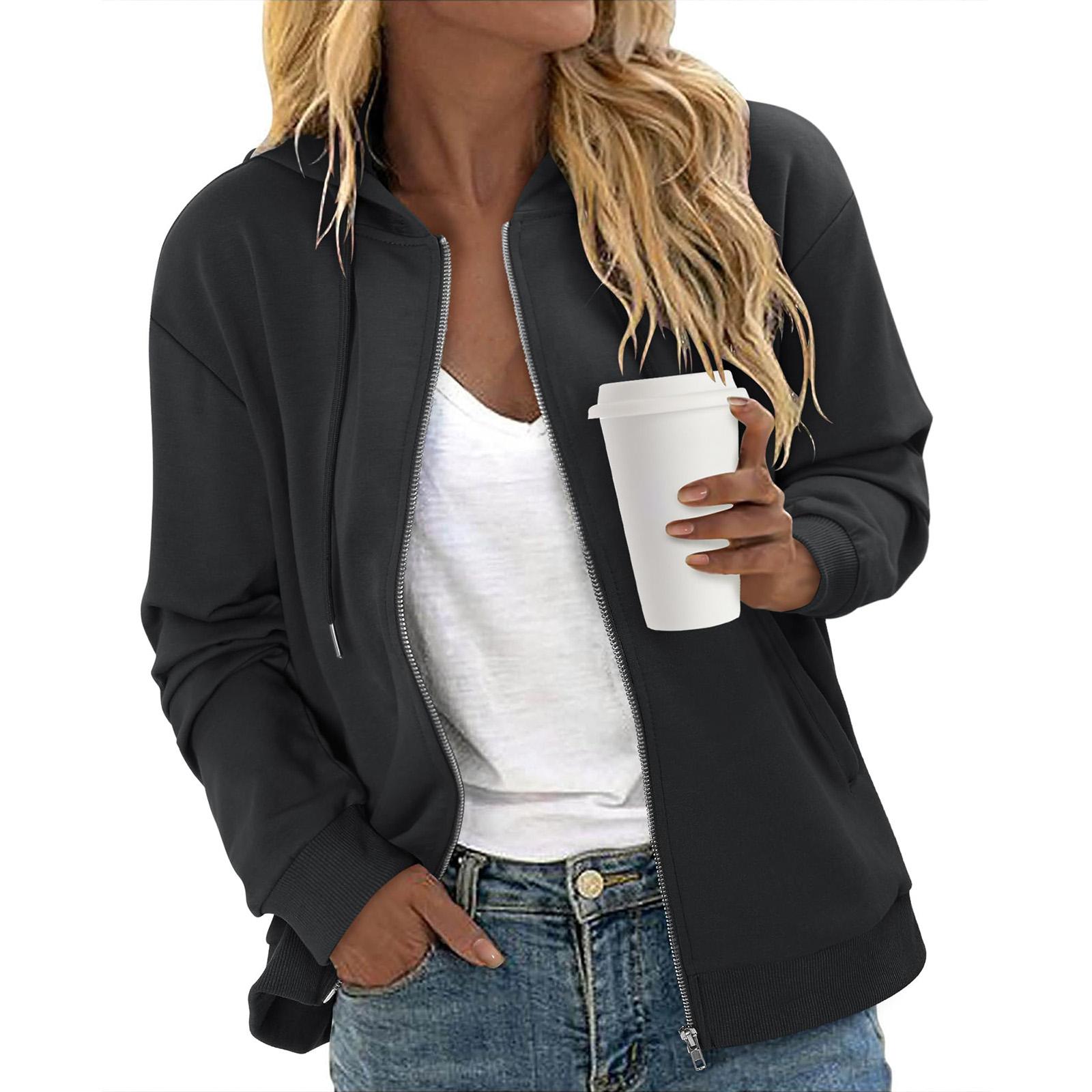 

Женская куртка на молнии, повседневная, с длинным рукавом, толстовка, пальто, верхняя одежда с карманами XL