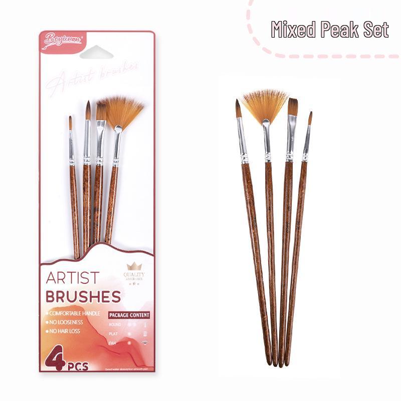Boyi Xuan Amber Wood Handle Art Brush Set for Gouache & Watercolor Painting