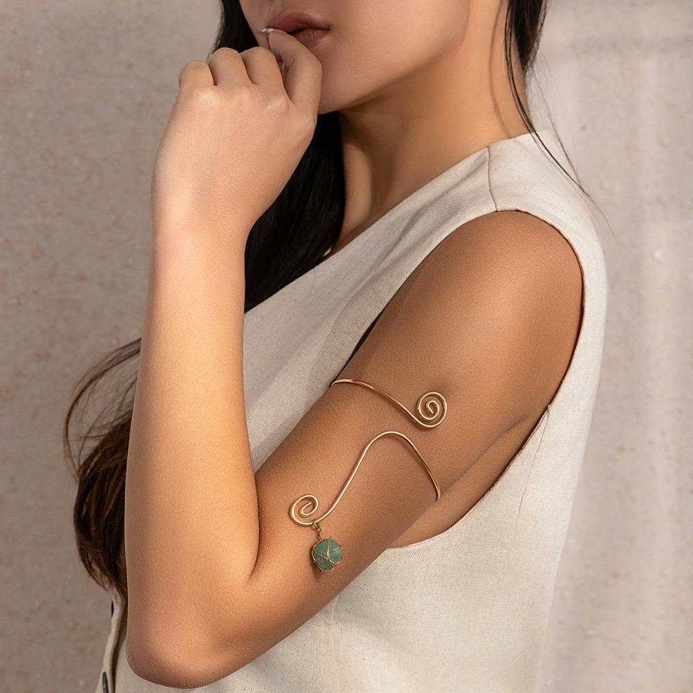 Bohemian Turquoise Arm Chain Iron Spiral Upper Arm Bracelet Stones Arm Cuff Bracelets  Girl