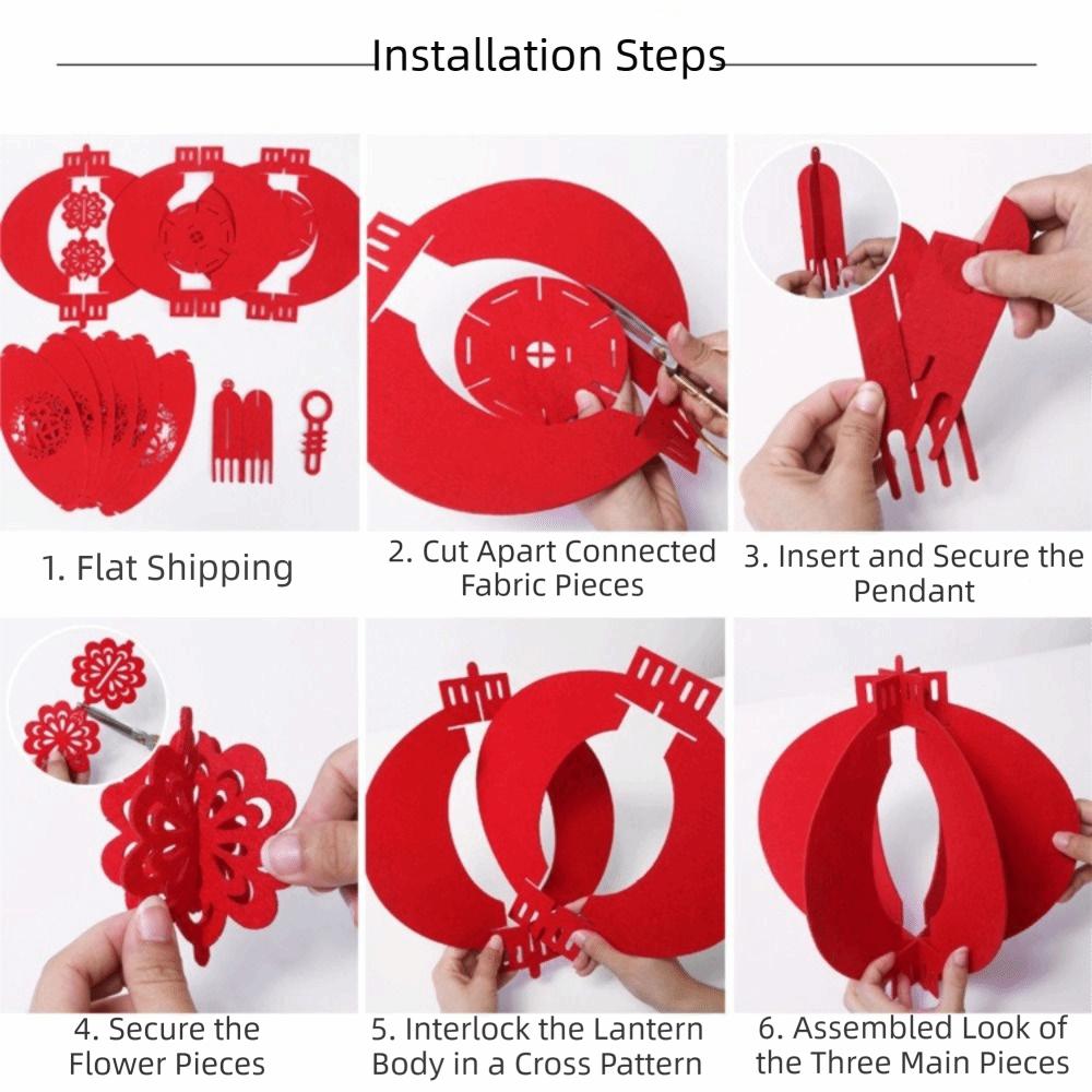 Flocking Cloth Chinese Lantern Red Color Waterproof New Year Decoration With Tassel 3D Puzzle Spring Festival Lantern New Year