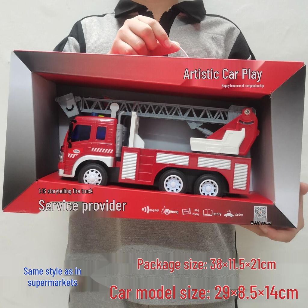 Large Spraying Fire Truck Toy with Lights and Music - Pull-Back Ladder Truck for Kids
