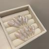 100% HANDMADE Lengthen Oval shape/Extra Long Water Drop Shape Light Grey Cat Eye Inkjet Design Clear Diamond Ballet Style Princess Grace Fake Nails
