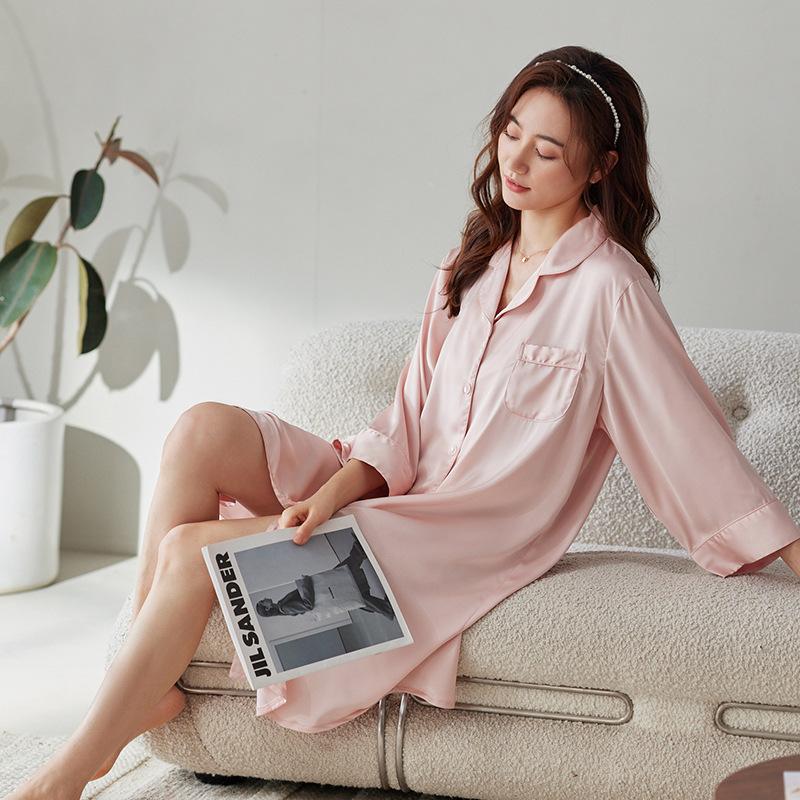 Pajamas Women's Summer Thin Ice Silk Short-sleeved Half-sleeved Simulated Silk Pajamas Cool Loungewear Large-size Dress