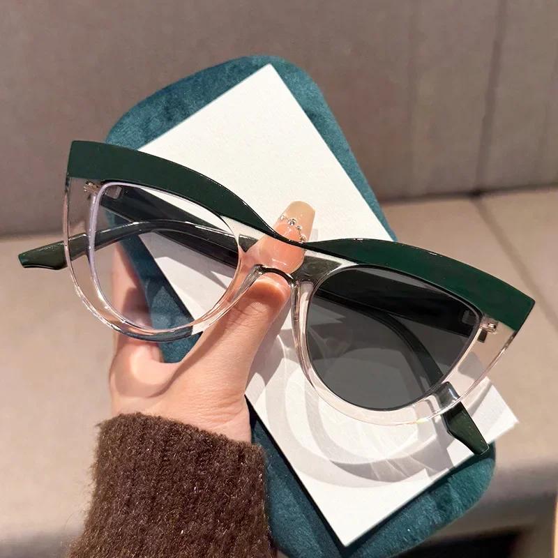 Women's Colour Blocking Cat-eye Photochromic Presbyopia Glasses Personalised Large Frame Anti-blue Light Reading Glasses