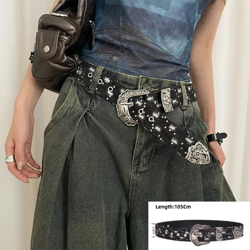 Personality Gothic Rhinestone Belts For Women Girl Fashion PU Leather Belts Western Cowboy Y2K Retro Jeans Skirt Decor Waistband